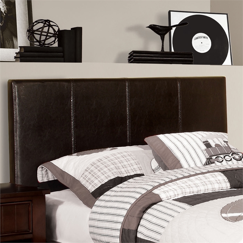 FOA Marc Espresso Twin Faux Leather Bed with 8