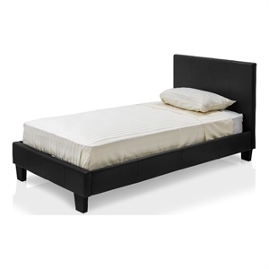 FOA Marc Espresso Twin Faux Leather Bed with 8&quot Memory Foam Mattress