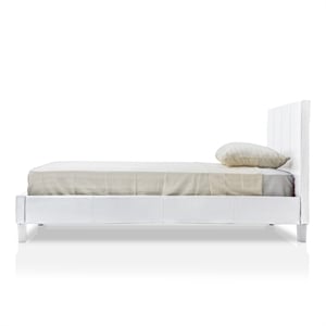 FOA Marc White Full Faux Leather Bed with 10&quot Memory Foam Mattress