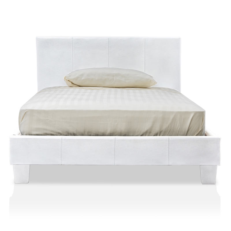 FOA Marc White Full Faux Leather Bed with 6