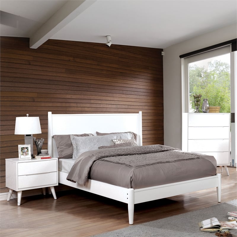 FOA Belkor Solid Wood White Queen Platform Bed with 12