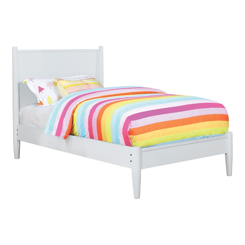 FOA Belkor Solid Wood White Twin Platform Bed with 10