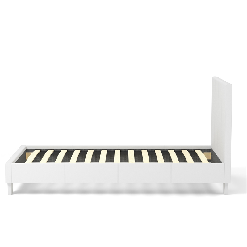 FOA Marc White Twin Platform Faux Leather Bed with 8