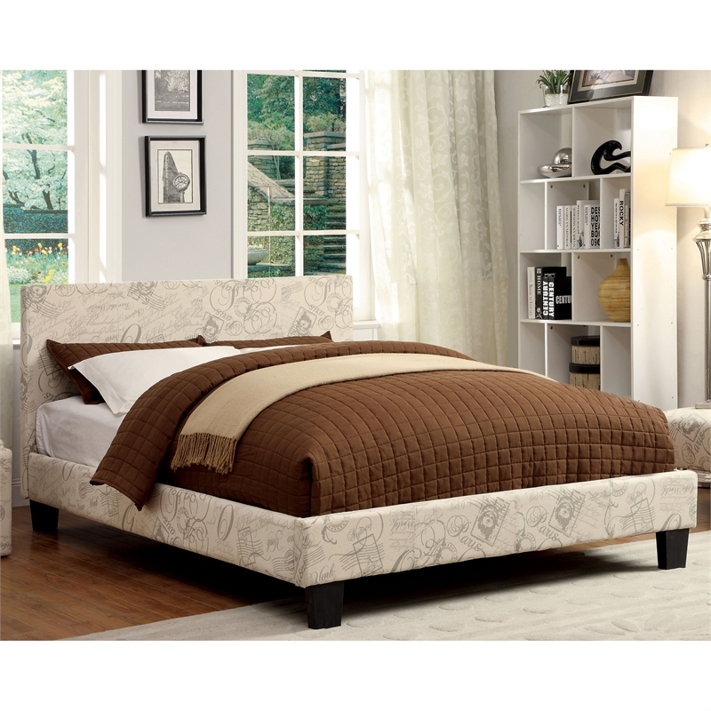 FOA Marc Beige Queen Platform Pattern Fabric Bed with 8