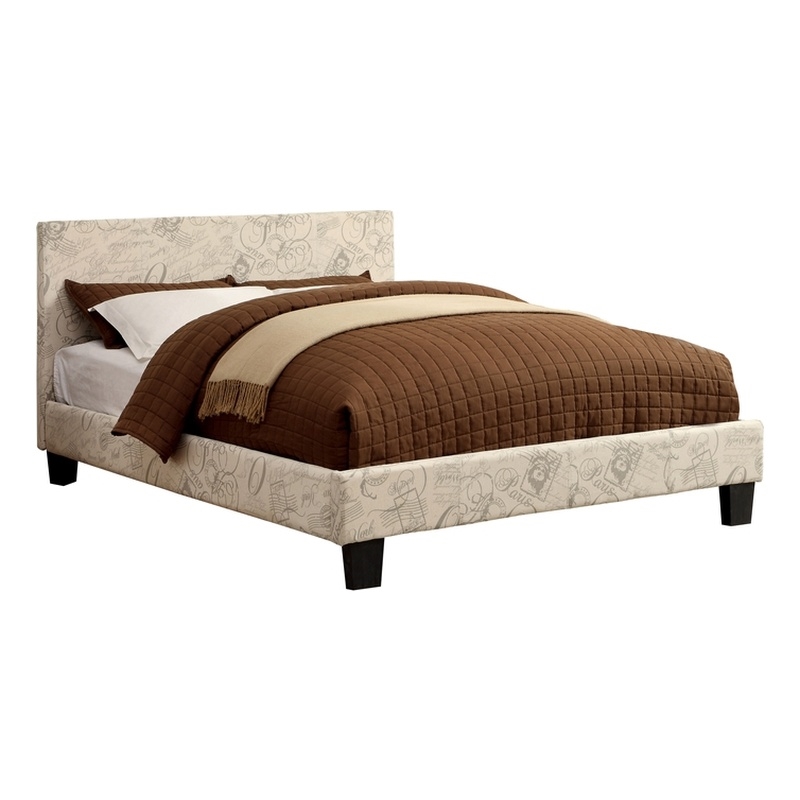 FOA Marc Beige Queen Platform Pattern Fabric Bed with 8