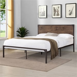 FOA Budenholz Brown Metal Full Platform Bed with 12&quot Memory Foam Mattress
