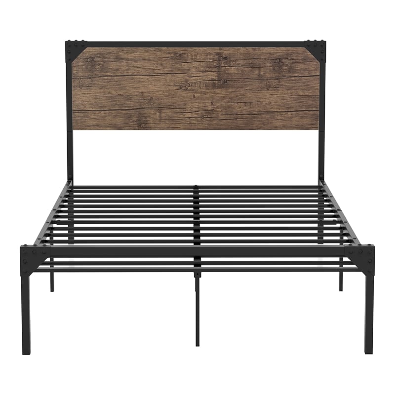 FOA Budenholz Brown Metal Full Platform Bed with 12