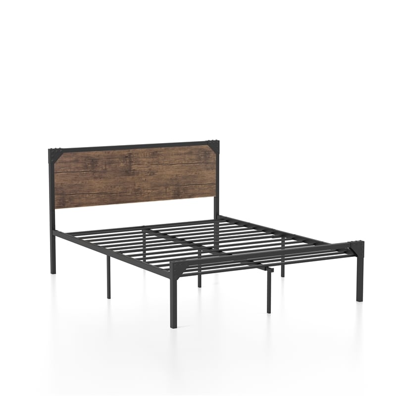 FOA Budenholz Brown Metal Queen Platform Bed with 12