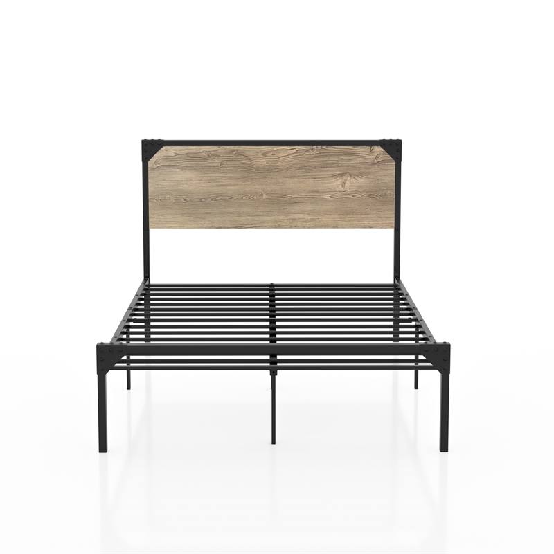 FOA Budenholz Gray Metal Full Platform Bed with 12