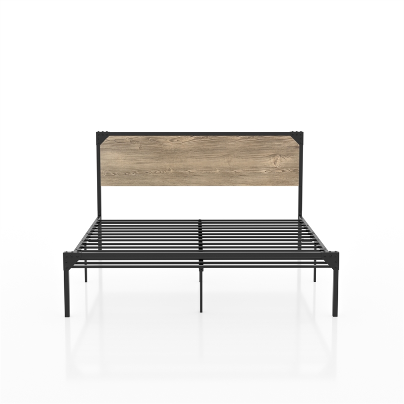 FOA Budenholz Gray Metal Queen Platform Bed with 12