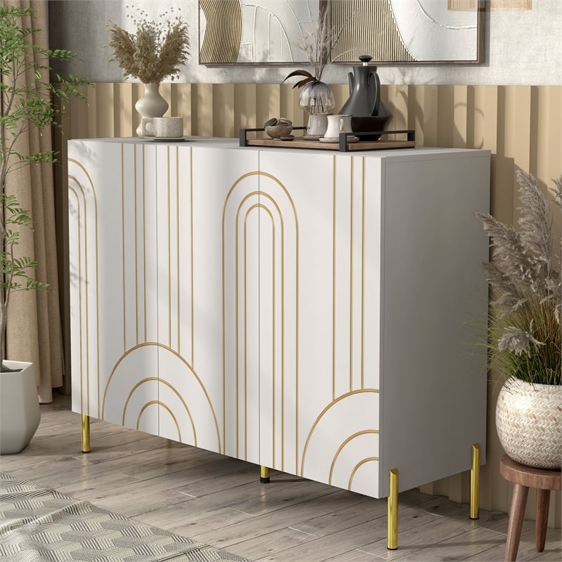 Furniture of America Taos White Wood Buffet Console Sideboard Cabinet