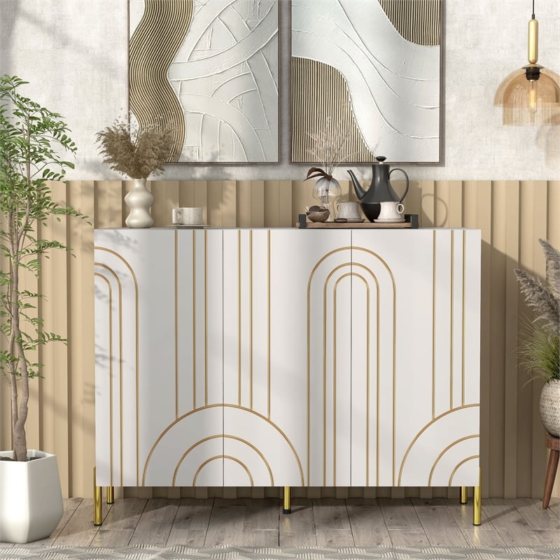 Furniture of America Taos White Wood Buffet Console Sideboard Cabinet