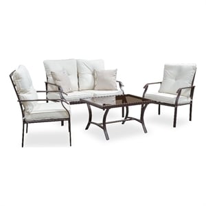 Furniture of America Surf 4-Piece Beige Outdoor Patio Metal Conversation Set