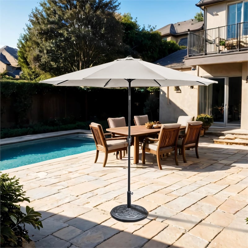 Furniture of America Perth 11' Outdoor Patio Metal Patio Beige Umbrella