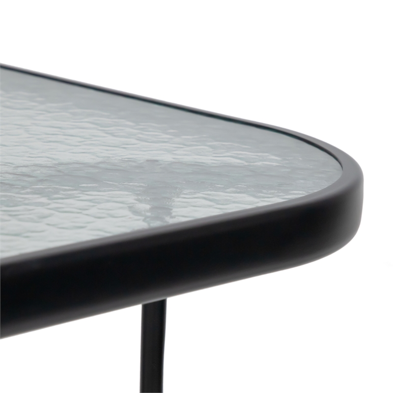 Furniture of America Vinka Black Outdoor Patio Glass Top Dining Table