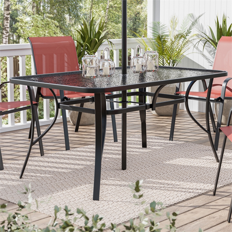 Furniture of America Vinka Black Outdoor Patio Glass Top Dining Table