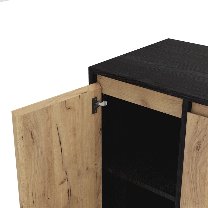 Furniture of America Rift 4-Door Wood Buffet Credenza in Ebony Black/Oak