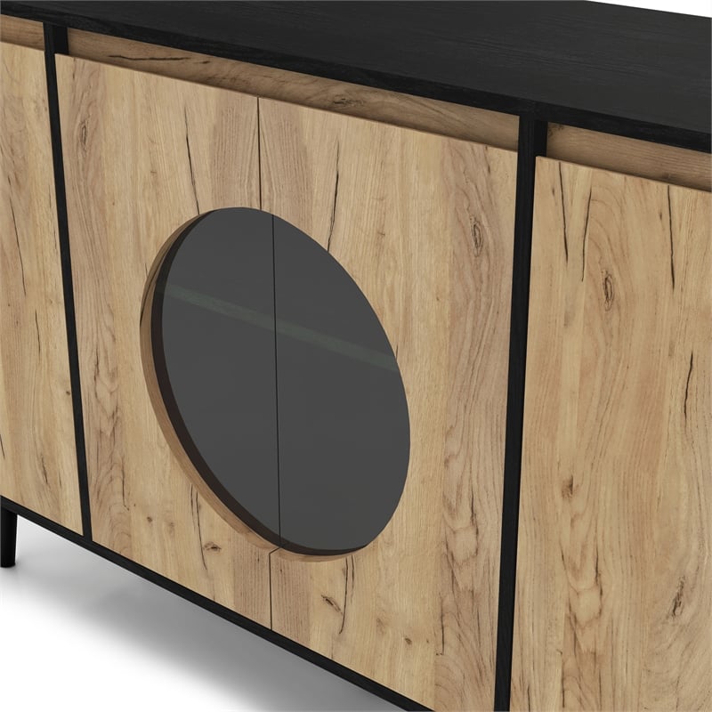 Furniture of America Rift 4-Door Wood Buffet Credenza in Ebony Black/Oak
