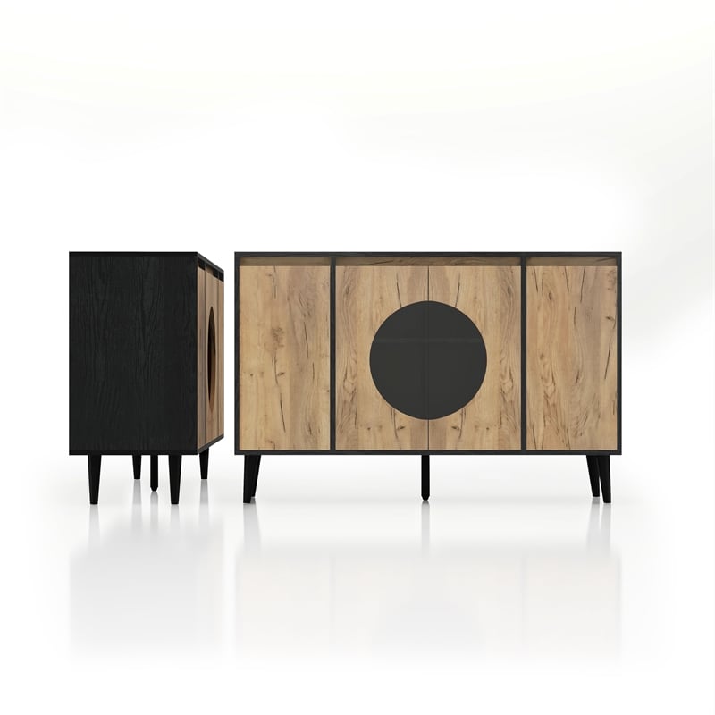 Furniture of America Rift 4-Door Wood Buffet Credenza in Ebony Black/Oak