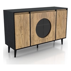 Furniture of America Rift 4-Door Wood Buffet Credenza in Ebony Black/Oak