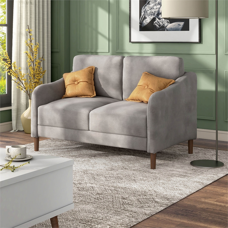 Furniture of America Theo Modern Velvet Fabric Loveseat Sofa in Gray