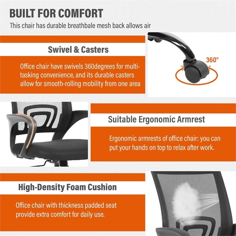 Furniture of America Siv Ergonomic Nylon Fabric Mesh Swevil Desk Chair in Black