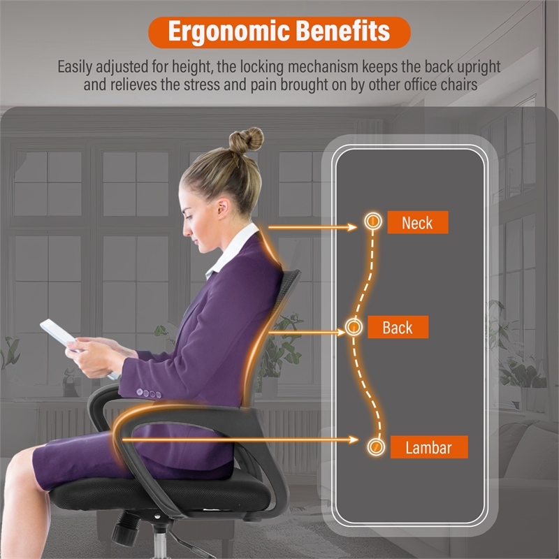 Furniture of America Siv Ergonomic Nylon Fabric Mesh Swevil Desk Chair in Black