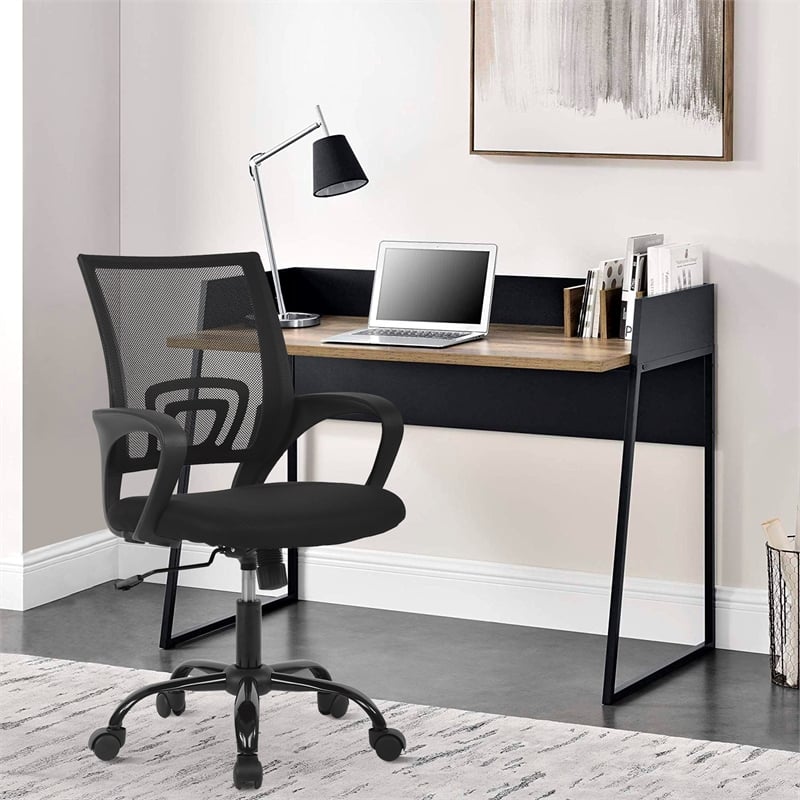 Furniture of America Siv Ergonomic Nylon Fabric Mesh Swevil Desk Chair in Black