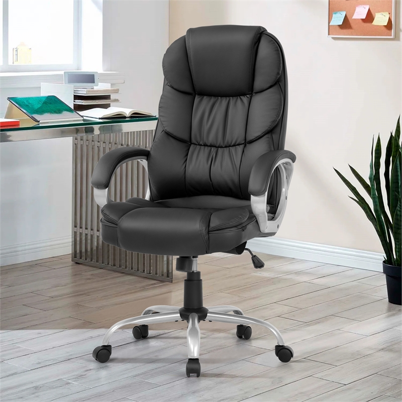 Furniture of America Kanji Faux Leather High Back Desk Chair in Black