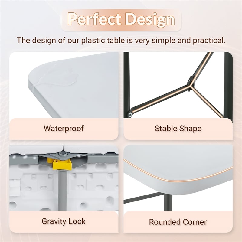 Furniture of America Oli Folding Party Utility HDPE Plastic Table in White