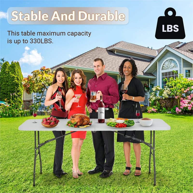 Furniture of America Oli Folding Party Utility HDPE Plastic Table in White