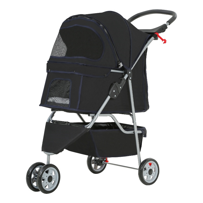 Furniture of America Pipii Collapsible Pet Stroller in Black Fabric