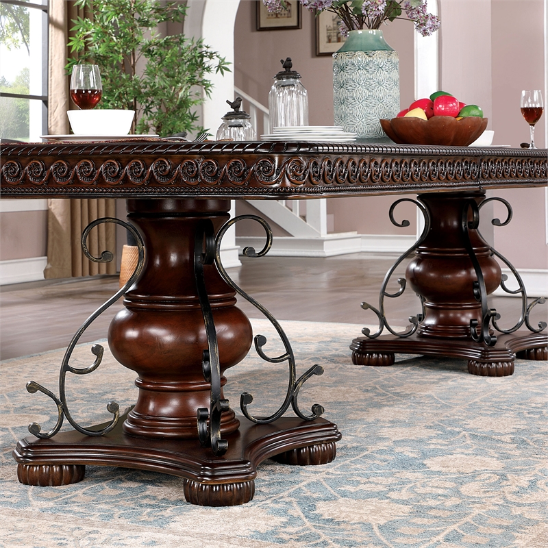 Furniture of America Exa Traditional Wood 5-Piece Dining Table Set in Cherry