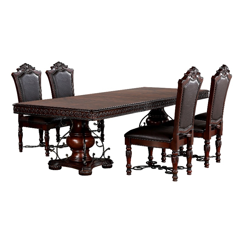 Furniture of America Exa Traditional Wood 5-Piece Dining Table Set in Cherry
