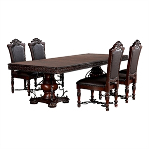 Furniture of America Exa Traditional Wood 5-Piece Dining Table Set in Cherry