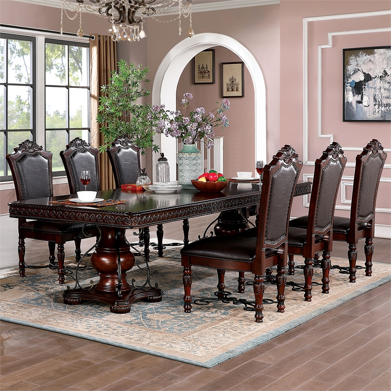 Furniture of America Exa Traditional Wood 7-Piece Dining Table Set in Cherry