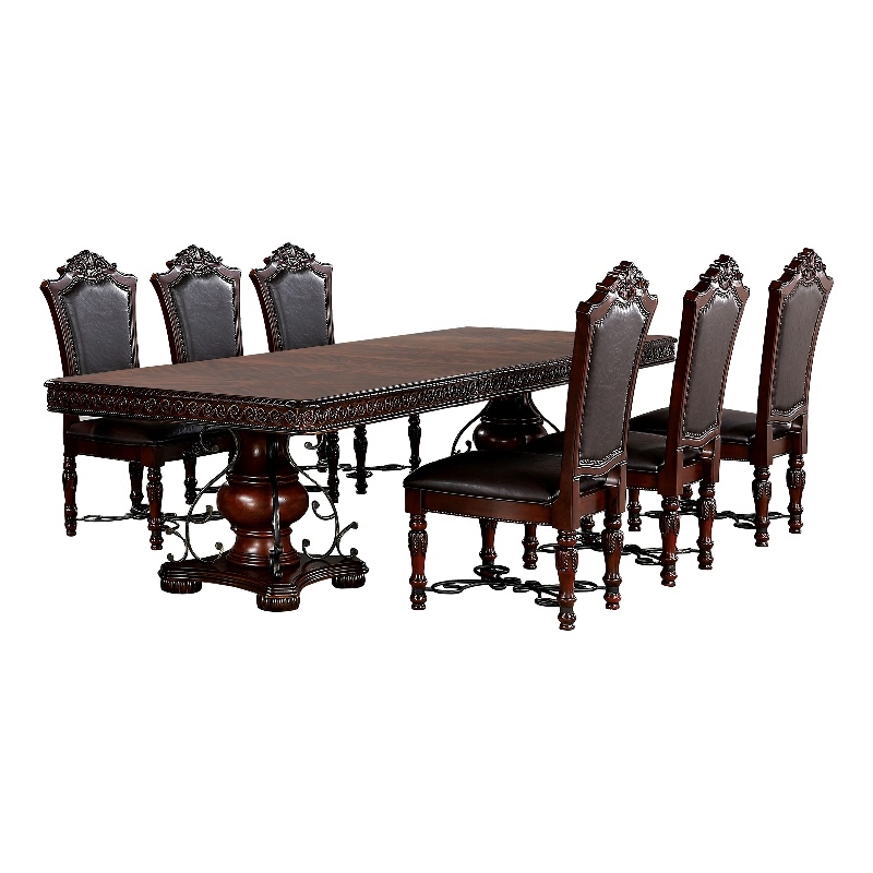 Furniture of America Exa Traditional Wood 7-Piece Dining Table Set in Cherry