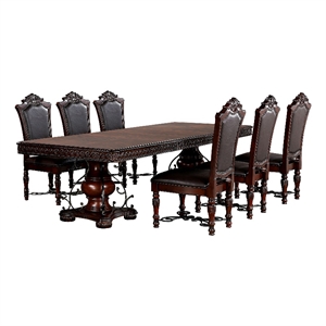 Furniture of America Exa Traditional Wood 7-Piece Dining Table Set in Cherry