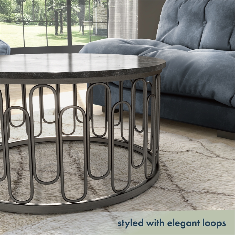 Furniture of America Silas Round Modern Metal Coffee Table in Black