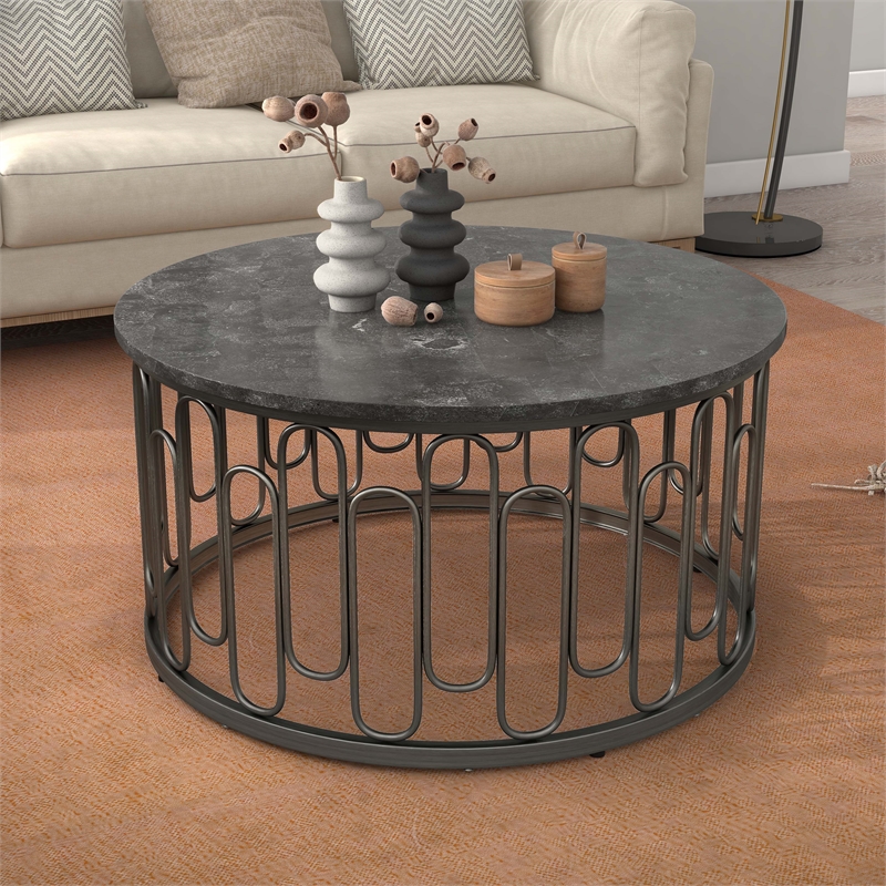 Furniture of America Silas Round Modern Metal Coffee Table in Black