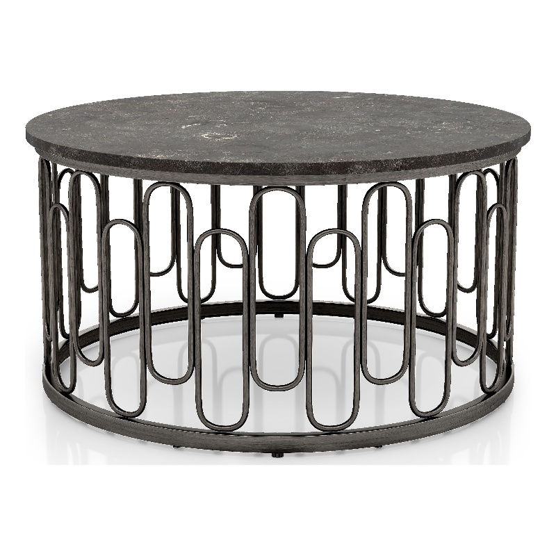Furniture of America Silas Round Modern Metal Coffee Table in Black
