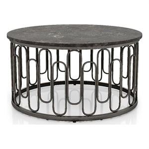 Furniture of America Silas Round Modern Metal Coffee Table in Black