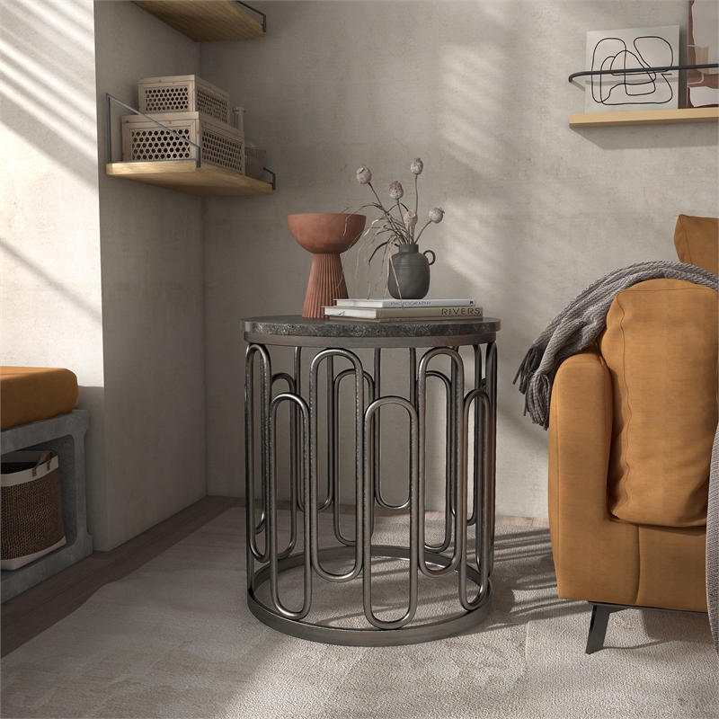 Furniture of America Silas Round Modern Metal End Table in Black
