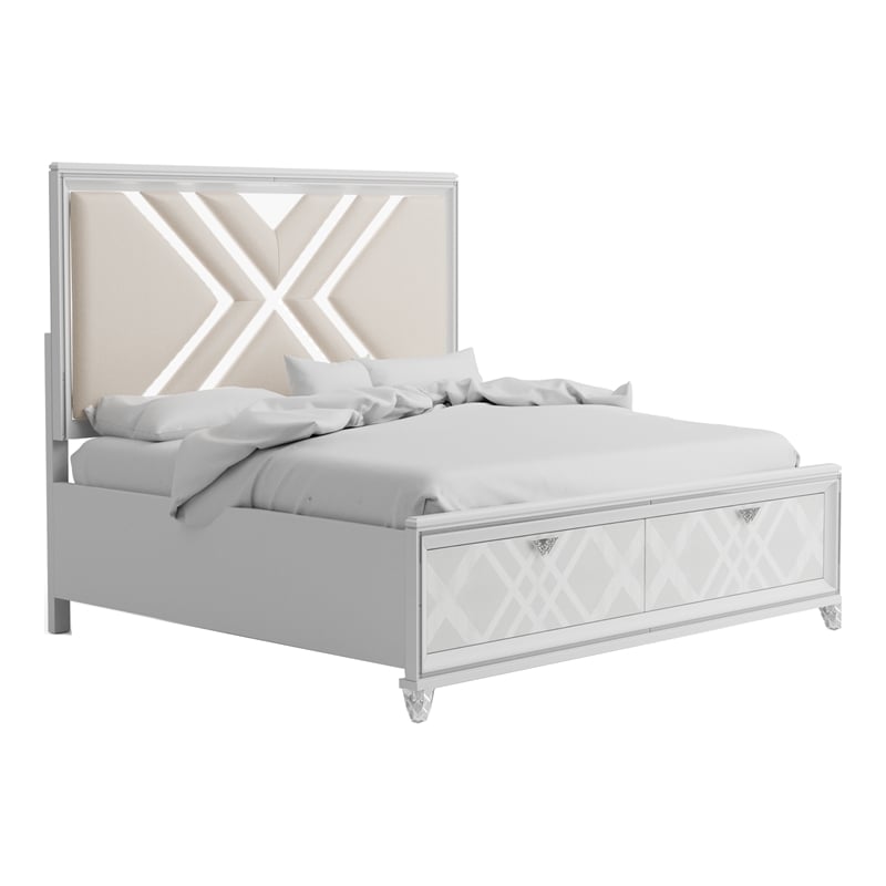 FOA Anaiya 3-Piece Contemporary Wood California King Storage Bed Set in White