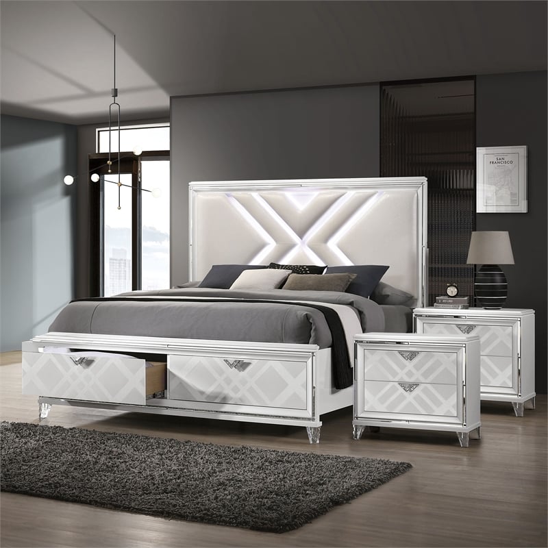 FOA Anaiya 3-Piece Contemporary Wood King Storage Bed Set in White