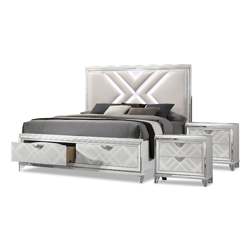 FOA Anaiya 3-Piece Contemporary Wood Queen Storage Bed Set in White
