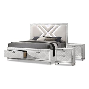 FOA Anaiya 3-Piece Contemporary Wood Queen Storage Bed Set in White
