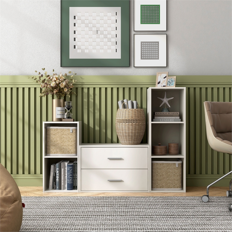 Furniture of America Seni Stackable Wood 2-Drawer Bookcase in White