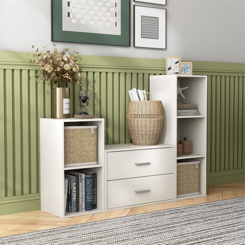 Furniture of America Seni Stackable Wood 2-Drawer Bookcase in White