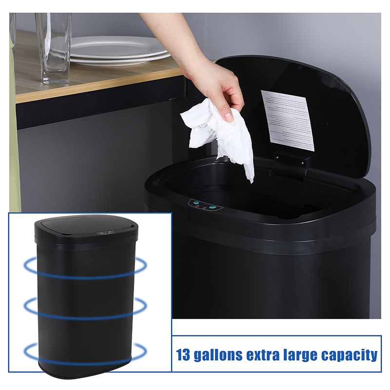 FOA Rena 13 Gallon Stainless Steel Motion Sensor Automatic Trash Can in Black